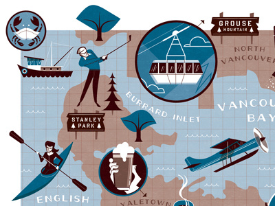 Vancouver Map wip editorial illustration map three color