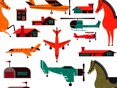 Planes, horses & modern homes... illustration