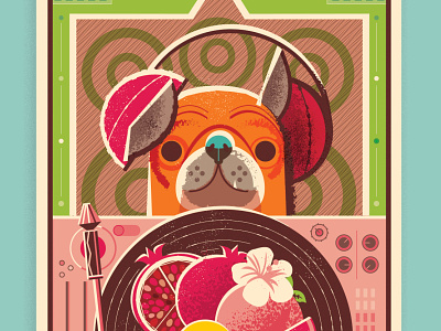 Lancaster Distilleries Mixer Labels branding dj dog illustration fruit illustration label design logo midcentury packaging pug record