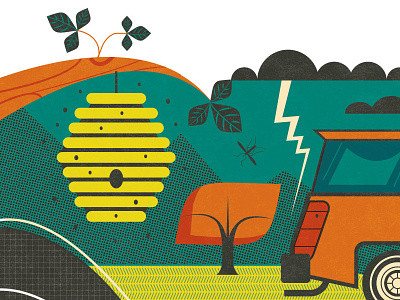 Laboring on Labor Day piece #1 camping editorial illustration raccoon soup can