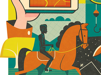 Laboring on Labor Day piece #2 camping editorial illustration fishing horses stars