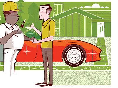 Buying from the factory car editorial illustration wip