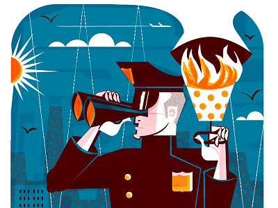 Freeze! Sky Police cops editorial illustration flame skyline sun