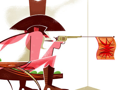 "Kaiser, I won't let 'em take ya boy!" boots character design cowboy hat illustration midcentury funriture pistol