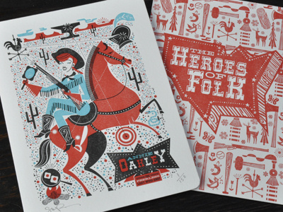 Annie Oakley illustration letterpress the heroes of folk card series