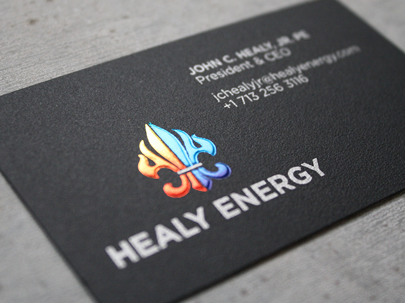 Healy Energy Business Card logo business card emboss foil stamp oil gas