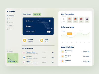 Dashboard Kpepet application dashboard figma finance fintech payment personal finance web web aplication web app