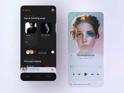 Music app concept android app dark theme figma innn mobile music pixel 4 xl ui design