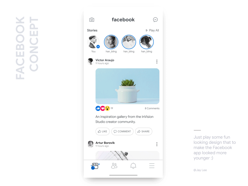 Facebook App Concept animation app invision studio iphone x