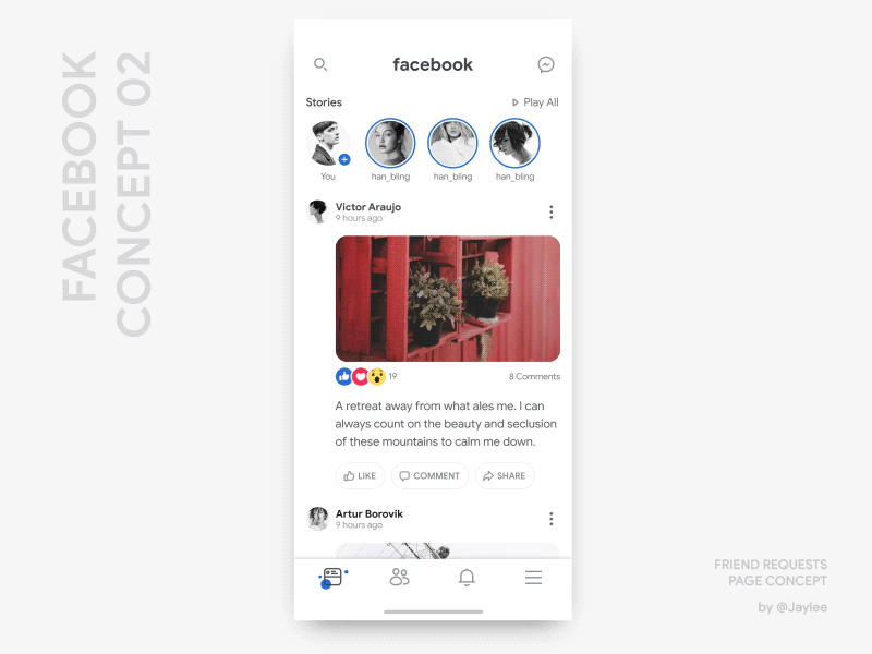 Facebook Concept 02 animation interaction invision studio iphone x ui