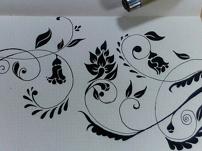 Floral design blacknwhite papernpen