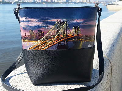 Manhattan Bridge art bag color concept creative design handmade illustration painting роспись
