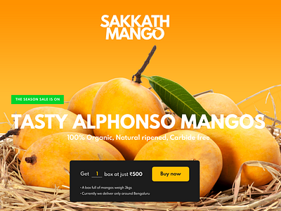 Sakkath mango alphonso black buy now design designui green mango minimalistic orange organic organic food product page sales page tasty ui user experience