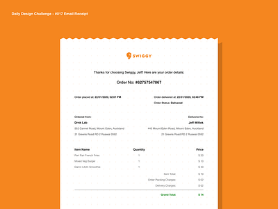 Daily Challenge 017 Email Receipt customer experience dailyui dailyuichallenge design designui minimalistic reciept restaurant trending design trending ui ui user experience