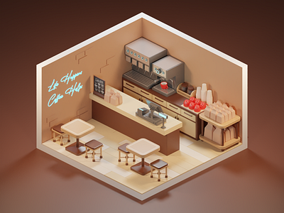 Coffee Shop 3d 3d art 3d modeling blender isome isometric isometric art isometric design lowpoly lowpoly art lowpoly design