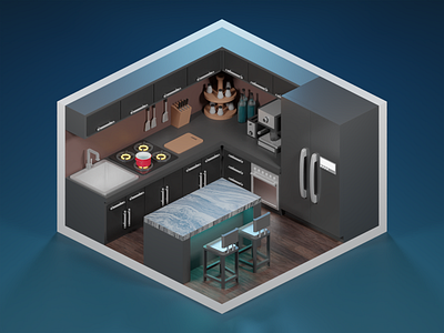 Black Kitchen 3d 3d design 3d illustrator blender blendr software isometric isometric design isometric illustration isometric interior isometric room low poly low poly design low poly illustrator low poly room