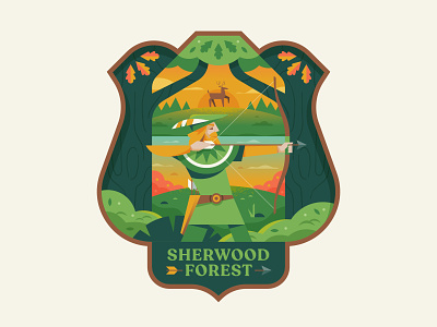 Sherwood Forest affinity badge crest forest illustration legend logo nature robinhood sherwood vector