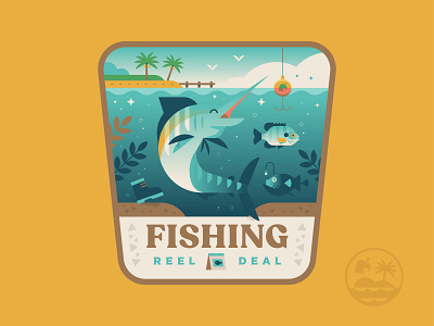 Reel Deal angler animal badge crossing fishing illustration island logo marlin newhorizons ocean patch