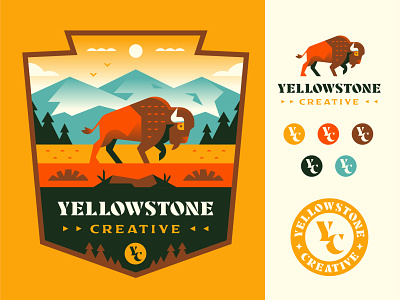 Yellowstone Creative badge buffalo explore illustration logo mountains national nature outdoors parks patch yellowstone