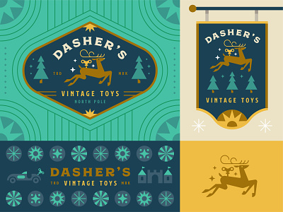 Dasher's Vintage Toys badge branding christmas holidays illustration logo reindeer toys vintage