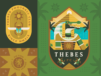 Thebes FC alligator badge crest crocodile egypt football illustration logo pyramid soccer sports