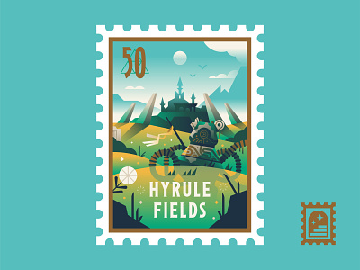 Hyrule Fields adventure castle guardian hyrule illustration outdoors stamp travel zelda