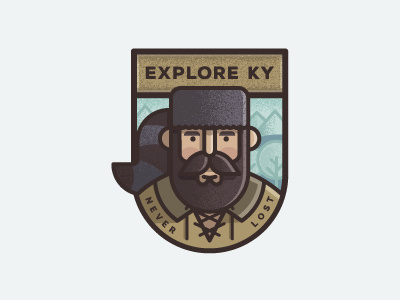 Daniel Boone badge beard boone explore illustration kentucky mountains outdoors raccoon state