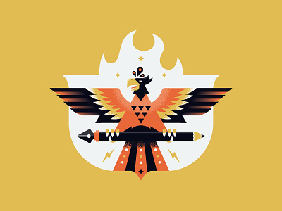Phoenix animal badge bird creature crest fire firebird flame illustration phoenix wings