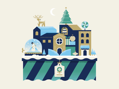 Winter Wonderland christmas holiday illustration reindeer snowman town tree vector village winter wonderland