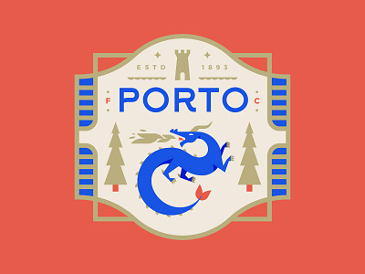 FC Porto badge castle crest dragon fire icon illustration logo soccer