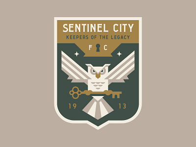 Sentinel City FC badge bird crest illustration key logo mascot owl shield soccer