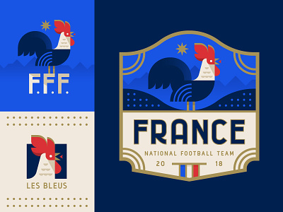 Les Bleus badge bird crest football france icon illustration logo rooster soccer world cup