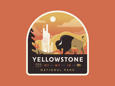 Yellowstone badge bison buffalo geyser illustration logo national nature park yellowstone