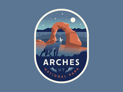 Arches arches badge coyote desert illustration logo national nature park utah