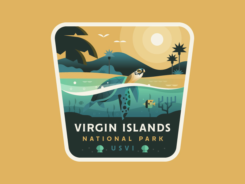 Virgin Islands illustration badge underwater ocean wildlife turtle beach islands fish park national