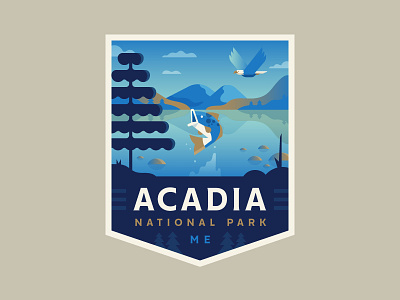 Acadia acadia badge eagle explore fish illustration logo national nature outdoors park