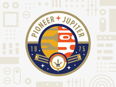 Pioneer Jupiter badge illustration jupiter logo mission nasa patch pioneer planet space usps
