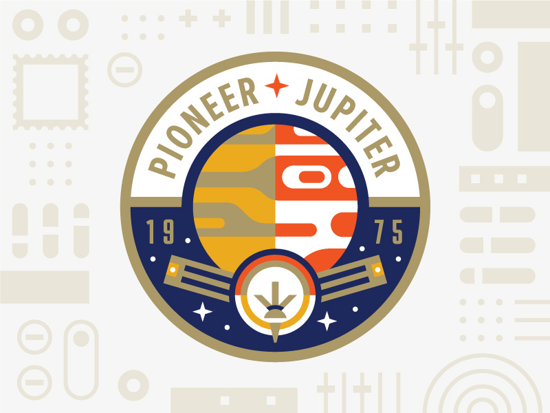 Pioneer Jupiter logo usps illustration badge patch mission planet jupiter pioneer nasa space