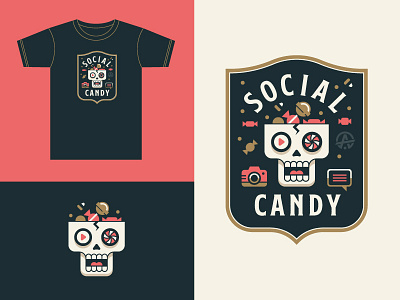 Social Candy badge candy crest illustration logo shield skull social t shirt