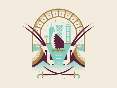 Oryx Battle badge crest doha illustration logo oryx swords