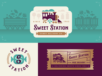 Sweet Station badge branding candy illustration logo station sweet ticket train