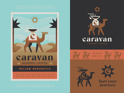 Caravan Coffee badge branding camel coffee desert design illustration logo packaging