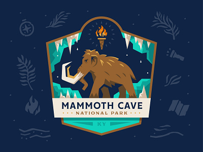 Mammoth Cave National Park badge cave explore illustration kentucky logo mammoth national outdoor park prehistoric