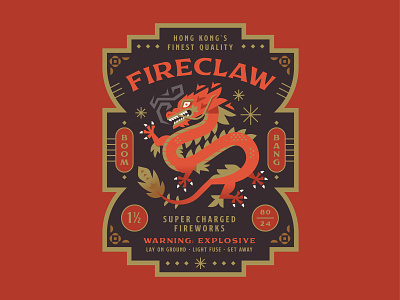 Fireclaw Fireworks badge chinese dragon fire fireworks holiday illustration packaging