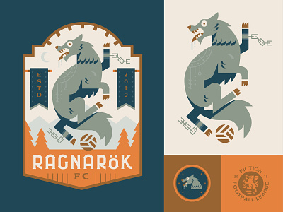 Ragnarok FC badge crest football illustration logo mythology norse ragnarok soccer sports viking wolf