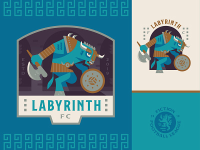 Labyrinth FC badge bull crest football illustration labyrinth logo minotaur mythology soccer sports