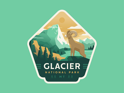 Glacier badge bighorn explore glacier illustration lake logo mountains national park outdoors sheep vector