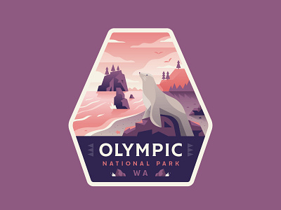 Olympic adventure badge beach explore illustration national outdoors park seal washington