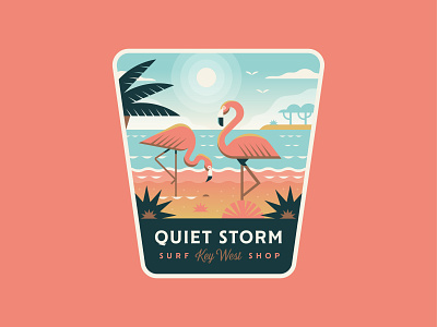 Quiet Storm Flamingo adventure badge beach flamingo logo ocean surf travel tropical world