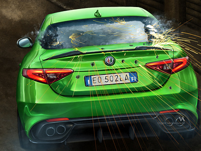 Alfa Romeo Giulia, free hand illustration car design illustration procreate art